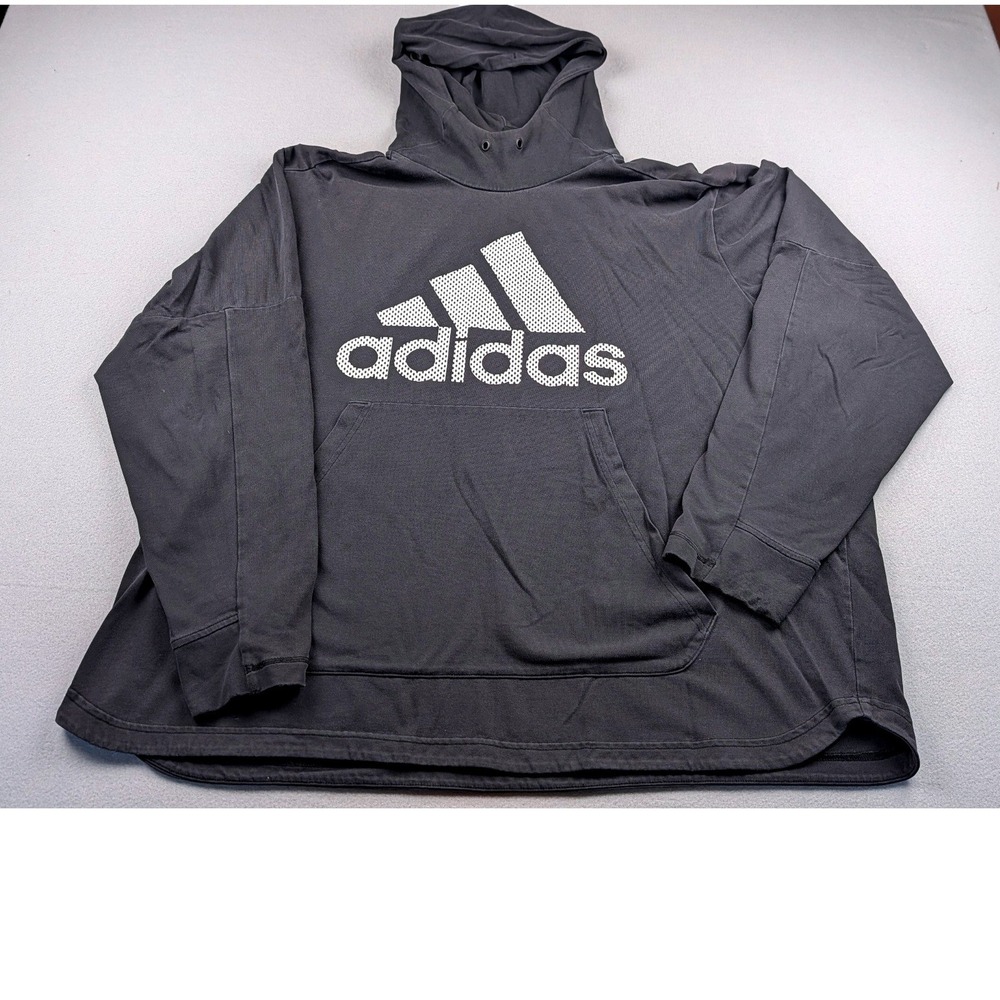 Adidas Hoodie Womens 2XL Black White Large Logo Pullover Sweatshirt 0145